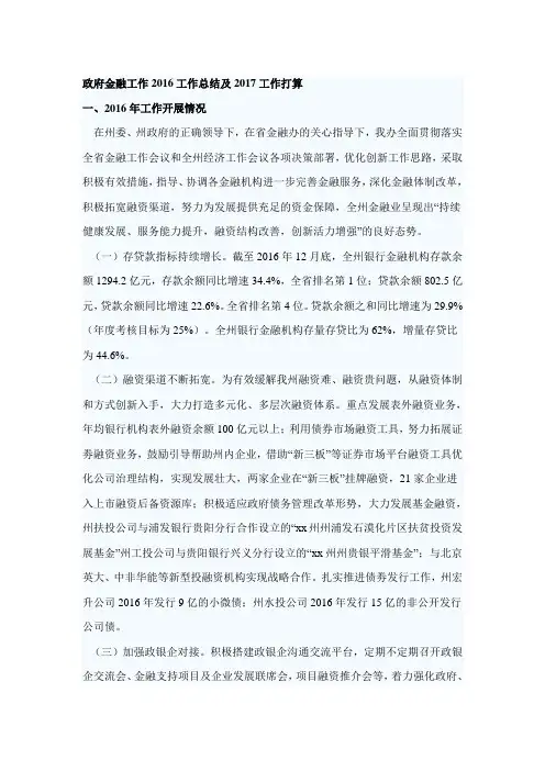 政府金融工作2016工作总结及2017工作打算