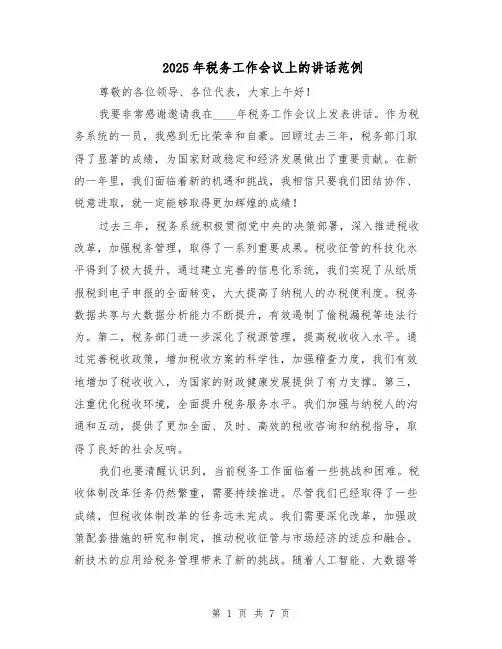 2025年税务工作会议上的讲话范例（3篇）