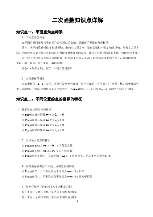 二次函数知识点详解口诀
