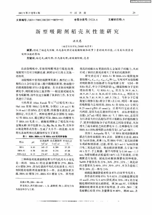新型吸附剂稻壳灰性能研究