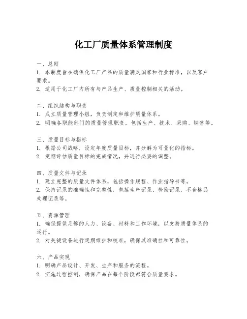 化工厂质量体系管理制度
