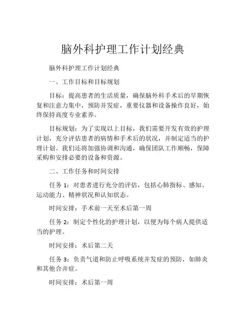 脑外科护理工作计划经典