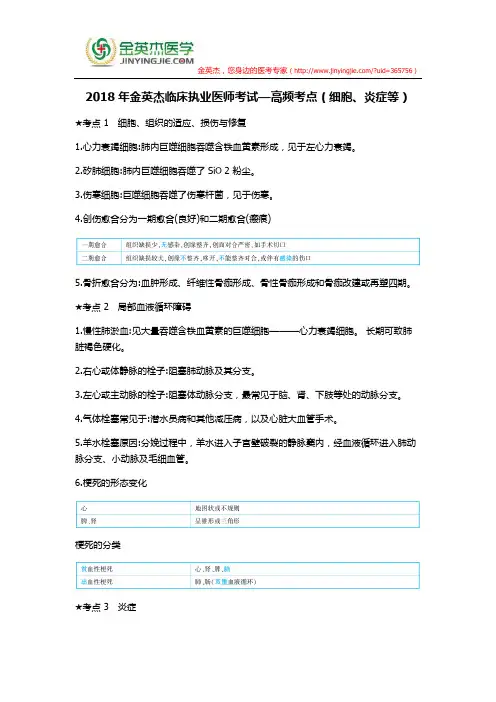 2018年金英杰临床执业医师考试—高频考点(细胞、炎症等)