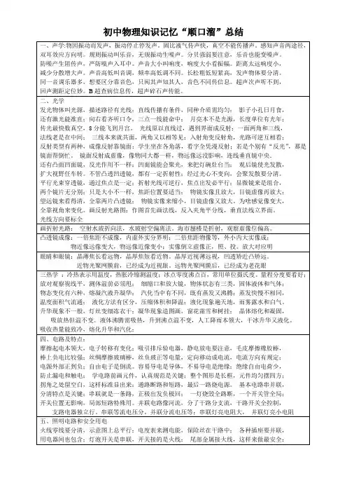 初中物理顺口溜