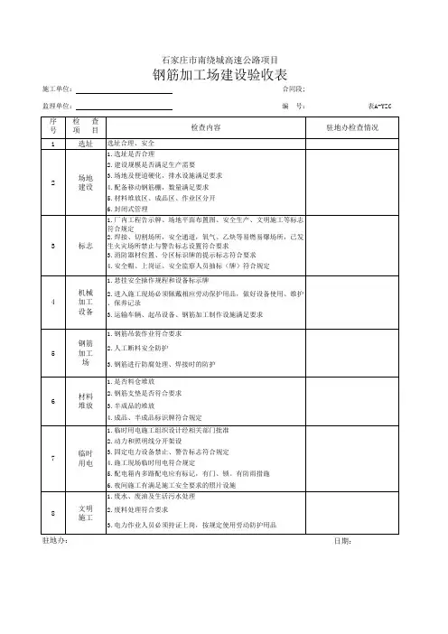 钢筋加工场建设验收表精选全文