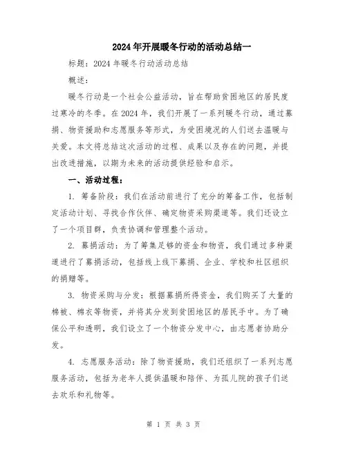 2024年开展暖冬行动的活动总结一