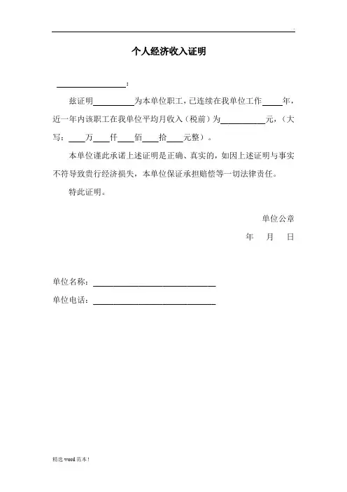 个人经济收入证明