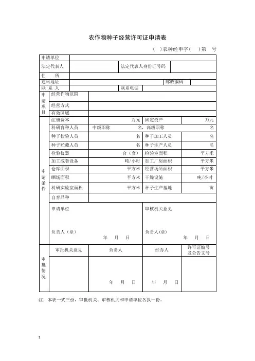 农作物种子经营许可证申请表