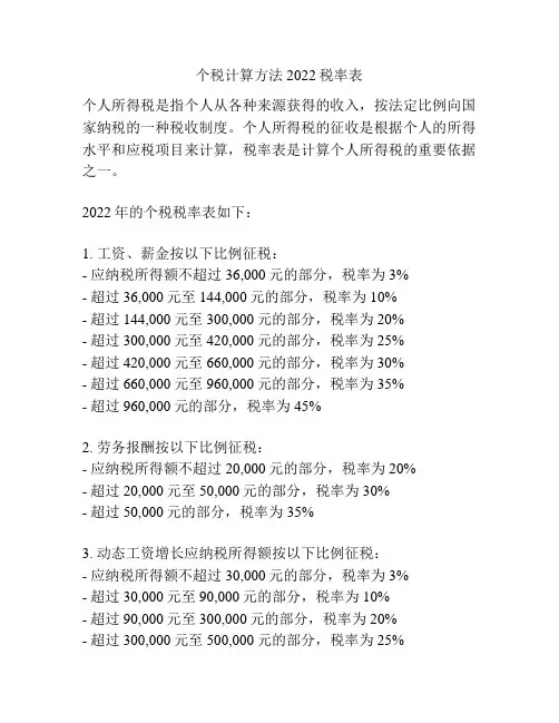个税计算方法2022税率表
