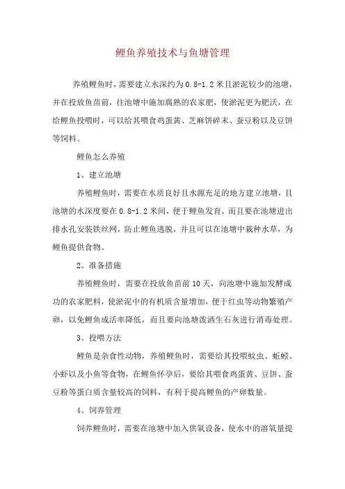 鲤鱼养殖技术与鱼塘管理