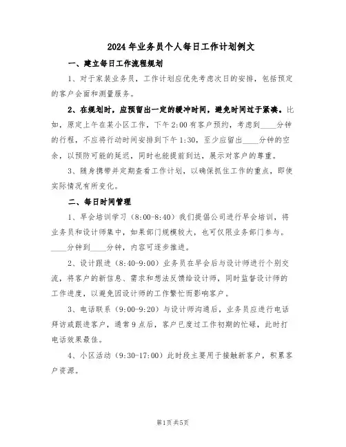 2024年业务员个人每日工作计划例文（3篇）