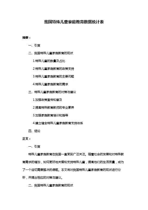 我国特殊儿童家庭教育数据统计表