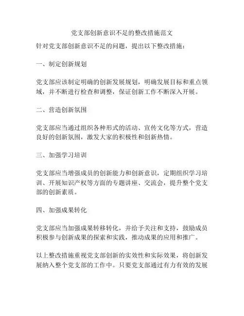 党支部创新意识不足的整改措施范文