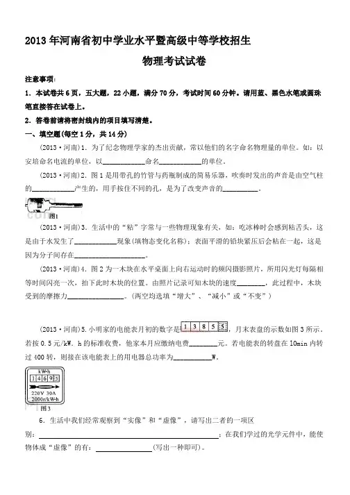 2013年河南省中考物理试卷及答案