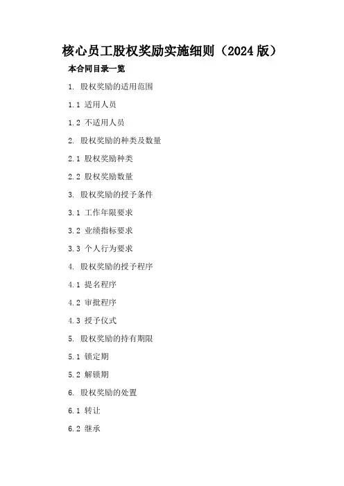 核心员工股权奖励实施细则(2024版)