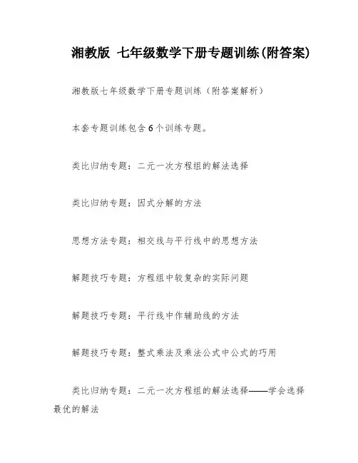 湘教版 七年级数学下册专题训练(附答案)