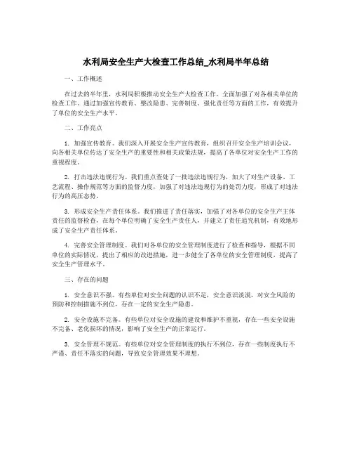 水利局安全生产大检查工作总结_水利局半年总结
