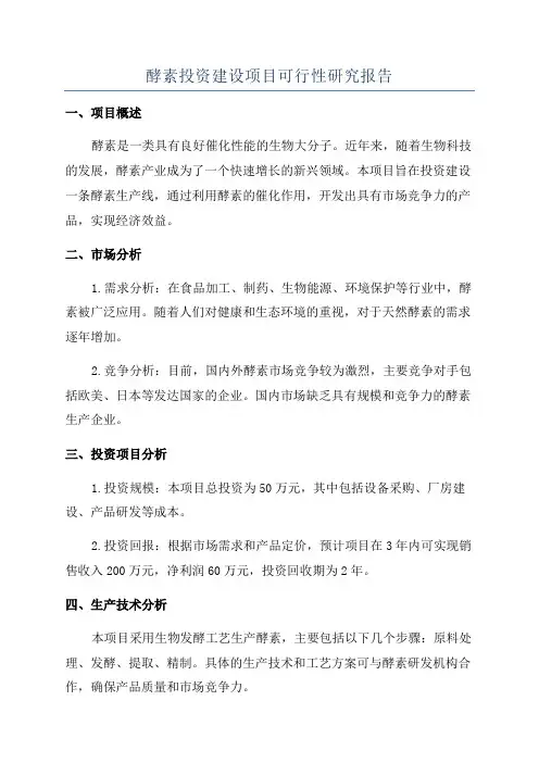 酵素投资建设项目可行性研究报告