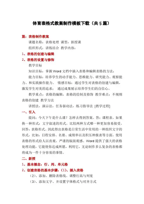 体育表格式教案制作模板下载(共5篇)