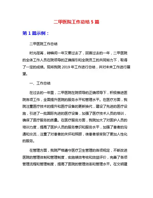 二甲医院工作总结5篇