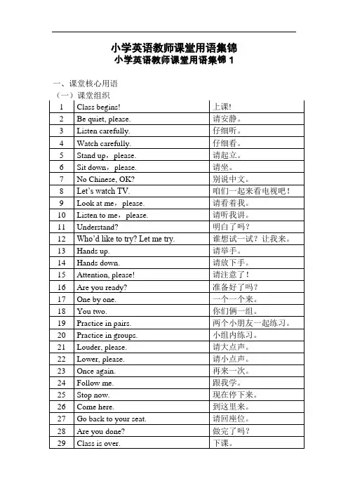 小学英语教师课堂用语集锦