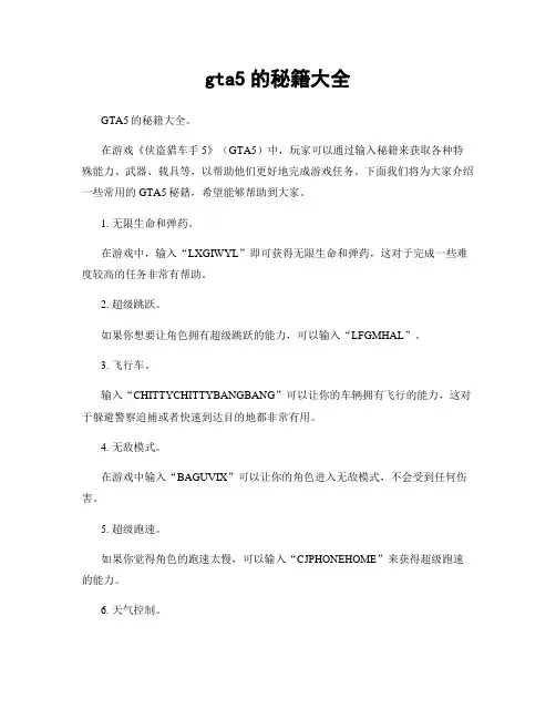 gta5的秘籍大全