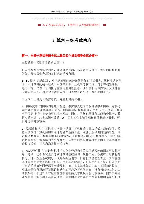 2018年计算机三级考试内容-实用word文档 (11页)