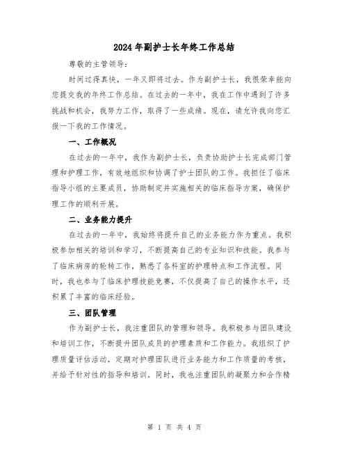 2024年副护士长年终工作总结(二篇)