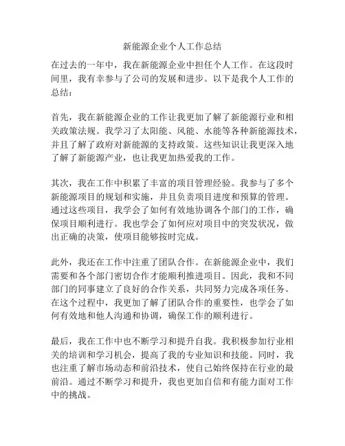 新能源企业个人工作总结