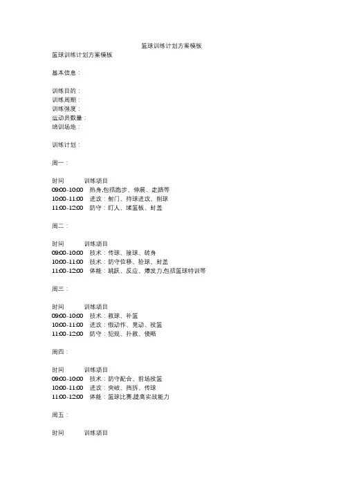 篮球训练计划方案模板