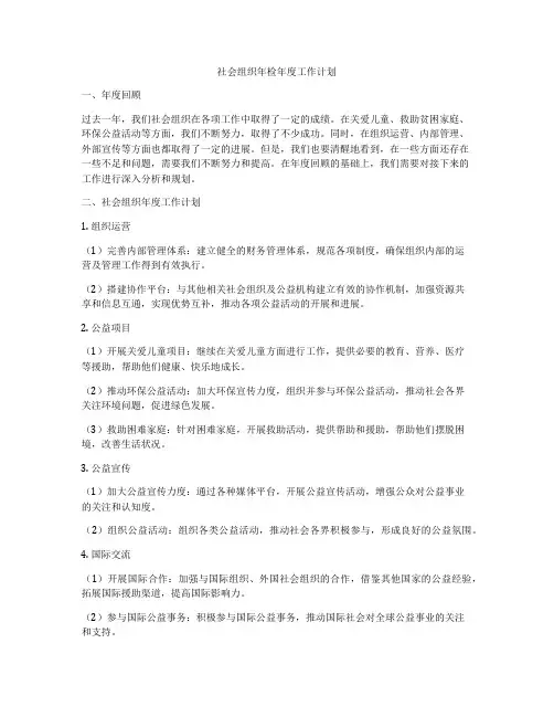 社会组织年检年度工作计划