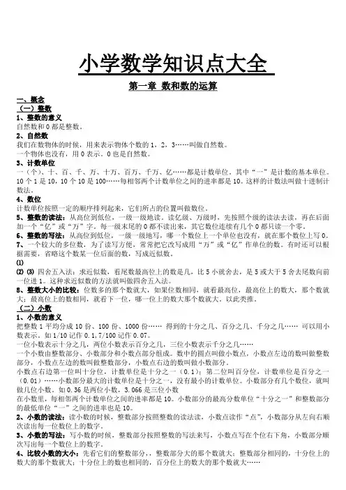 小学数学知识点总结大全非常全面