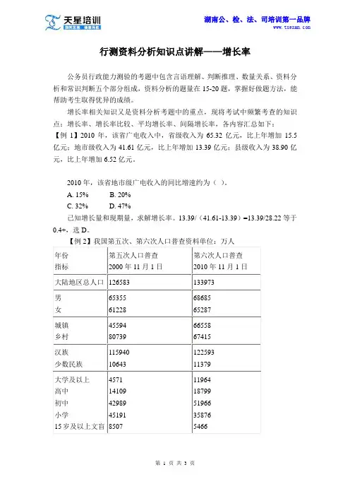 行测资料分析知识点讲解—增长率
