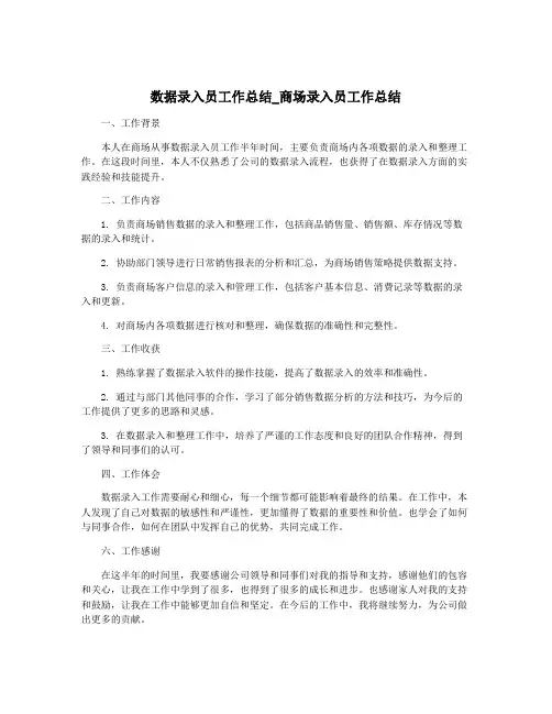 数据录入员工作总结_商场录入员工作总结