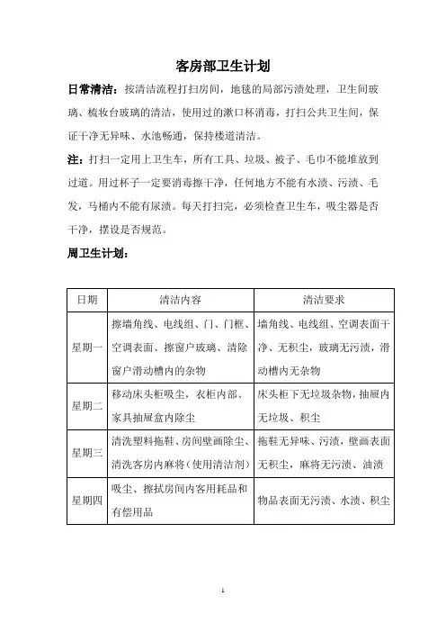 客房计划卫生