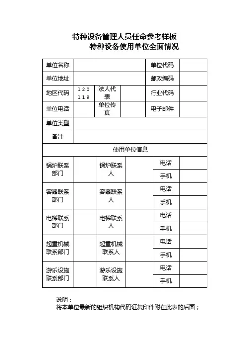 特种设备管理人员任命参考样板