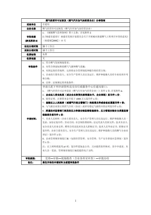 燃气经营许可证核发（燃气汽车加气站经营企业）办事指南