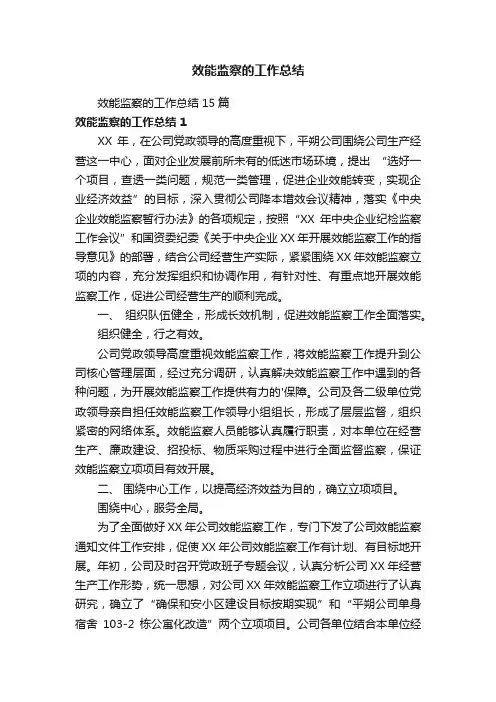 效能监察的工作总结15篇