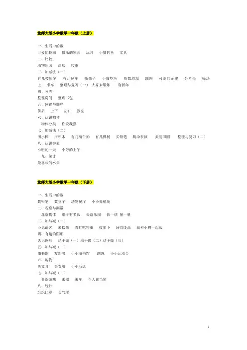 小学数学课程目录教学大纲(北师大完整版)