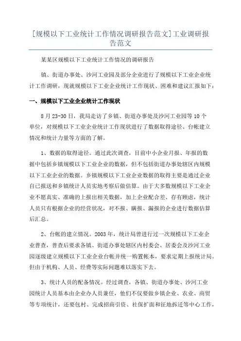 [规模以下工业统计工作情况调研报告范文]工业调研报告范文
