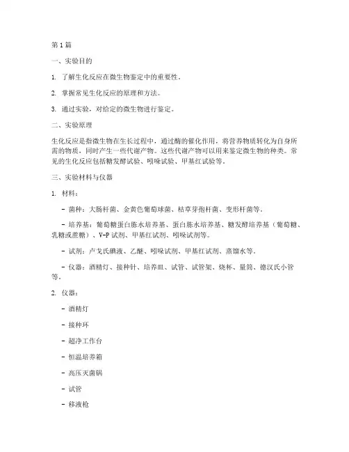 生化反应鉴定实验报告(3篇)