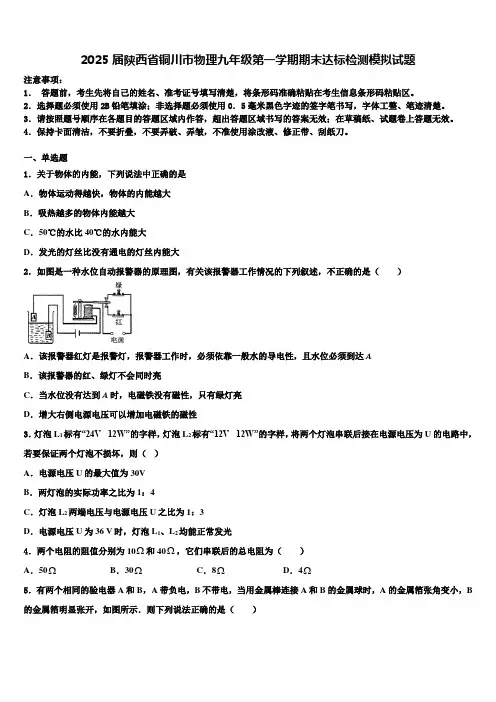 2025届陕西省铜川市物理九年级第一学期期末达标检测模拟试题含解析