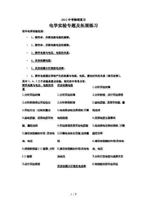 中考物理—电学实验专题及拓展练习