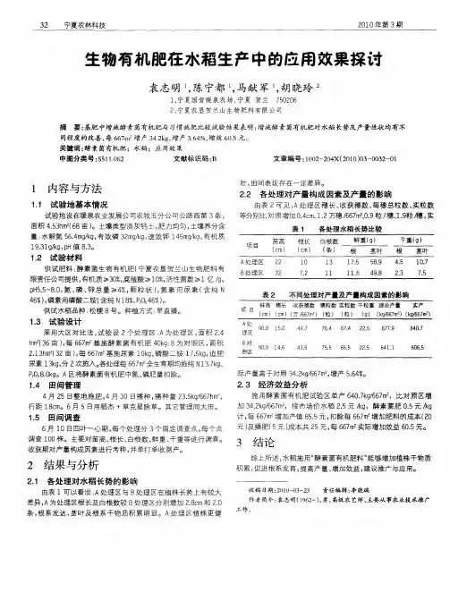 生物有机肥在水稻生产中的应用效果探讨