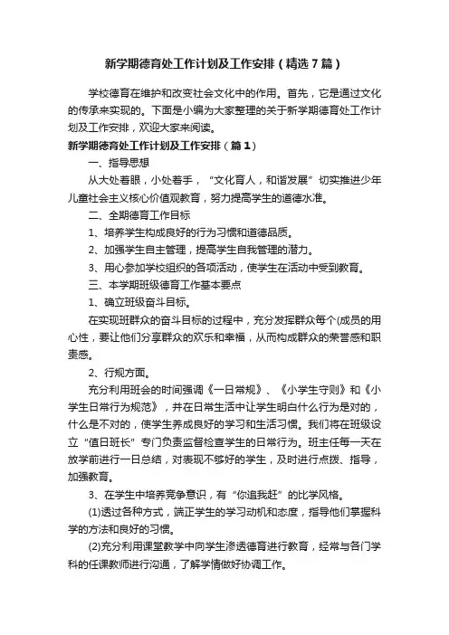 新学期德育处工作计划及工作安排（精选7篇）