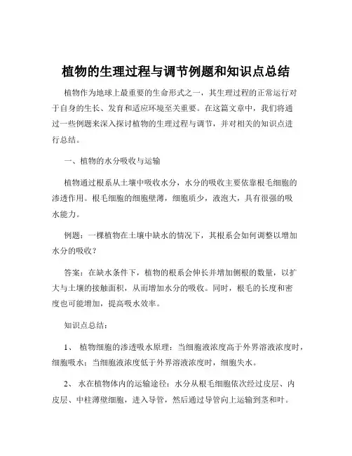 植物的生理过程与调节例题和知识点总结