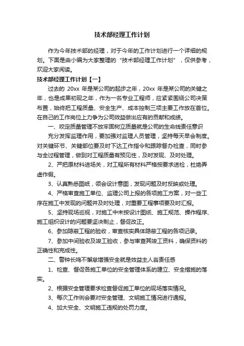 技术部经理工作计划