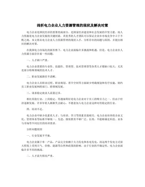 浅析电力企业人力资源管理的现状及解决对策