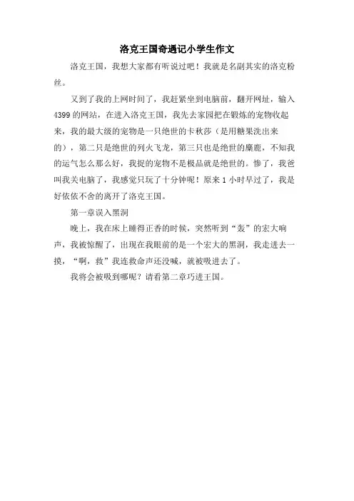 洛克王国奇遇记小学生作文
