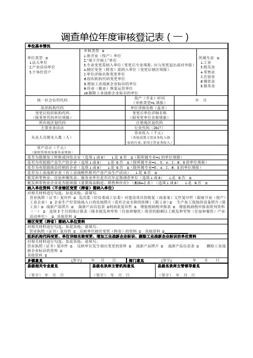 调查单位年度审核登记表